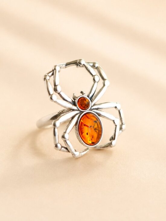 Jūratė Amber Jewelry - Baltic Amber Spider Ring in Sterling Silver